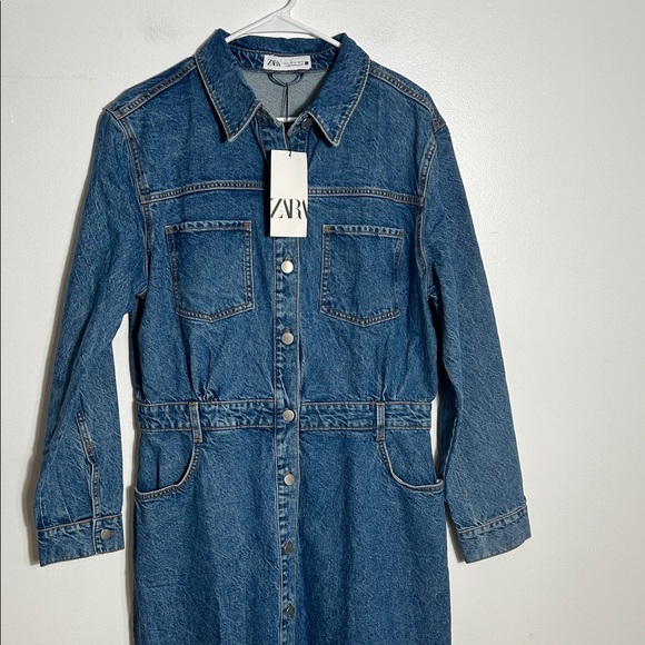 Zara Blue Denim Button-Front Dress XL - Picture 2 of 7